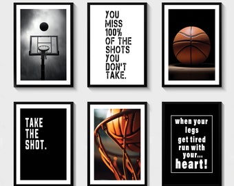 Basketball print set of 6 for boys, basketball printable poster with inspirational quotes, Teen room decor art prints, Digital Download