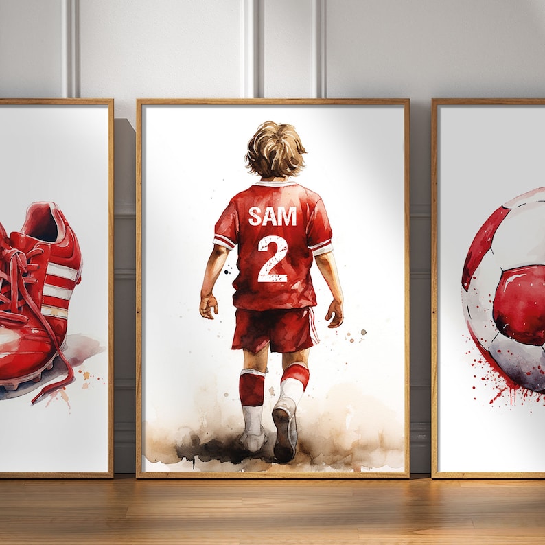 Set of 3 Football Wall Art Prints, Personalised Football Prints, Boys
