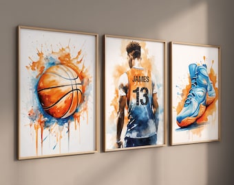 Personalised Set of 3 Basketball Prints, Basketball Wall Art, Boys Bedroom Decor, Digital Download, Basketball Room Decor, Teen Room Decor