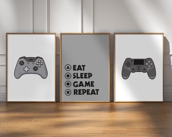 Stampe d'arte da parete per giochi, Download digitale, Decorazione da parete per sala giochi grigia, Set di stampe per videogiochi di 3, Segno della caverna dell'uomo, Stampe da gioco, Regalo per ragazzi