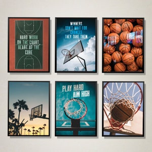 Set of 6 Basketball Prints, A4 Basketball Posters, Basketball Wall Art Prints For Boys Bedroom, Basketball Room Decor, Digital Download Art
