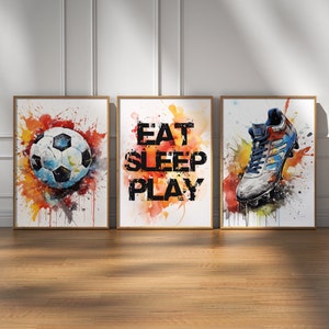 Football Prints Set of 3, Football Decor, Graffiti Wall Art, Teen Room Prints, Boys Bedroom Decor, Soccer Wall Art, Football Posters