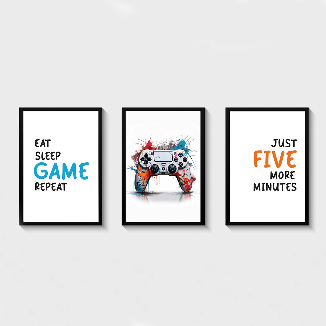 Set of 3 Gaming Posters, Games Room Wall Art, Boys Bedroom Decor