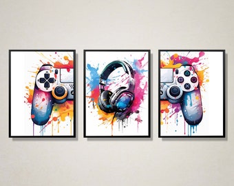 Gaming Drucke, 3er Set A4 Gaming Poster, Gaming Wandkunst, Gaming Zimmer Dekor, Gamer Geschenk, Spielzimmer Kunst, Jungen Schlafzimmer Dekor, Digitaldruck