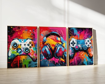 Graffiti Gaming Prints, Gaming Poster Wall Art, Set of 3 A3