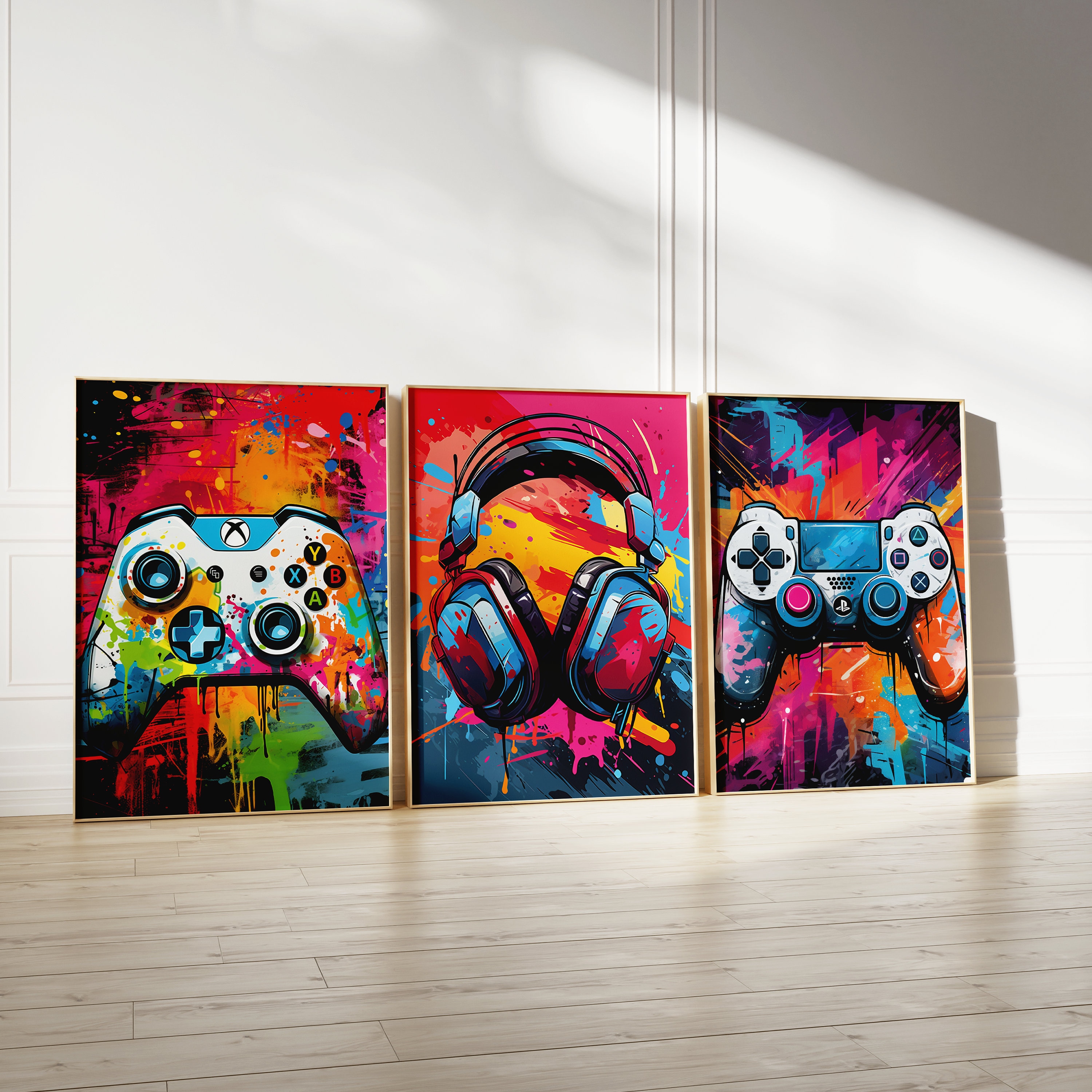 Graffiti Gaming Prints, Gaming Poster Wall Art, Set of 3 A3