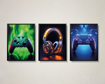 Gaming A3 Drucke, Gamer Poster, Gaming Wandkunst, digitaler Download 3er Set, Gaming Zimmer Dekor, Gamer Geschenk, Jungen Schlafzimmer Dekor, Videospiele