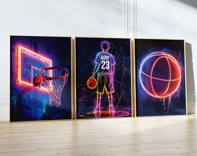 Personalised Basketball Prints, Set of 3, Basketball Wall Art Prints, Boys Bedroom, Basketball Poster, Gift for Son, Gift for Boys Bedroom