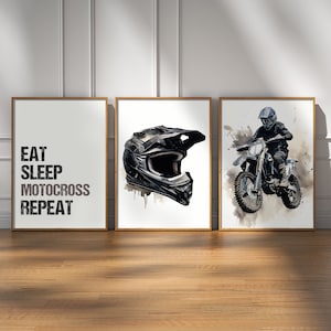 Set of 3 Motocross Prints Watercolour Dirt Bike Print Motorcycle Print Motocross Wall Art Bike Digital Download Motorbike Wall Art Boys