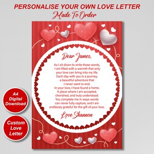 Carta de amor personalizada Regalo del día de San Valentín para él ella, descarga hecha a pedido, regalo del día de San Valentín para novio novia marido
