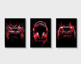 Set of 3 Red Gaming Prints, Gaming Decor, Gamer Wall Art Teen Room Prints, Boys Bedroom Decor, Gaming Wall Art, Games Room Graffiti Wall Art