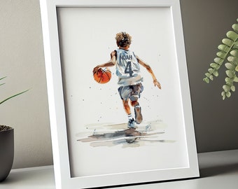 Basketbollväggkonst, baskettryck, basketbollposter med eget namn, pojkrumsinredning, barnrumskonst, basketbollposters, digital nedladdning