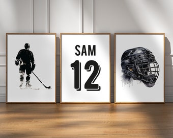 Cartel de hockey personalizado, camiseta de hockey personalizada, impresión de hockey, decoración del dormitorio de los niños, regalo de hockey, decoración de la sala de hockey, arte de la pared de hockey, regalo del hijo