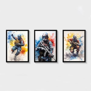 Set of 3 gaming prints, gaming prints, gamer print, gamer decor, graffiti wall art, soldier gaming print, gaming room decor, games room