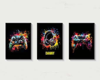 Personalised Gaming Prints, Neon Gaming Prints, Gaming Wall Art, Gaming Room Decor, Gamer Gift, Neon Boys Bedroom Decor, Video Game Print