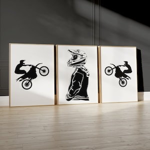 Motocross Prints, Set of 3 Dirt Bike Posters, Motorcycle Print, Dirt Bike Wall Art, Motor Bike Artwork, Boys Room Decor, Gift For Boys