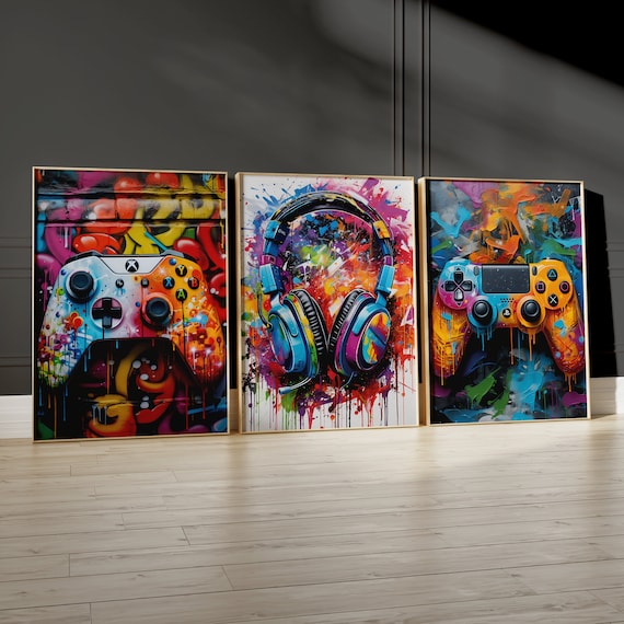 Gaming Graffiti Art, Set of 3 Gaming Posters, Gaming Prints, A3 Digital Download, Games Room Art, Boys Bedroom Decor, Gamer Wall Art Prints