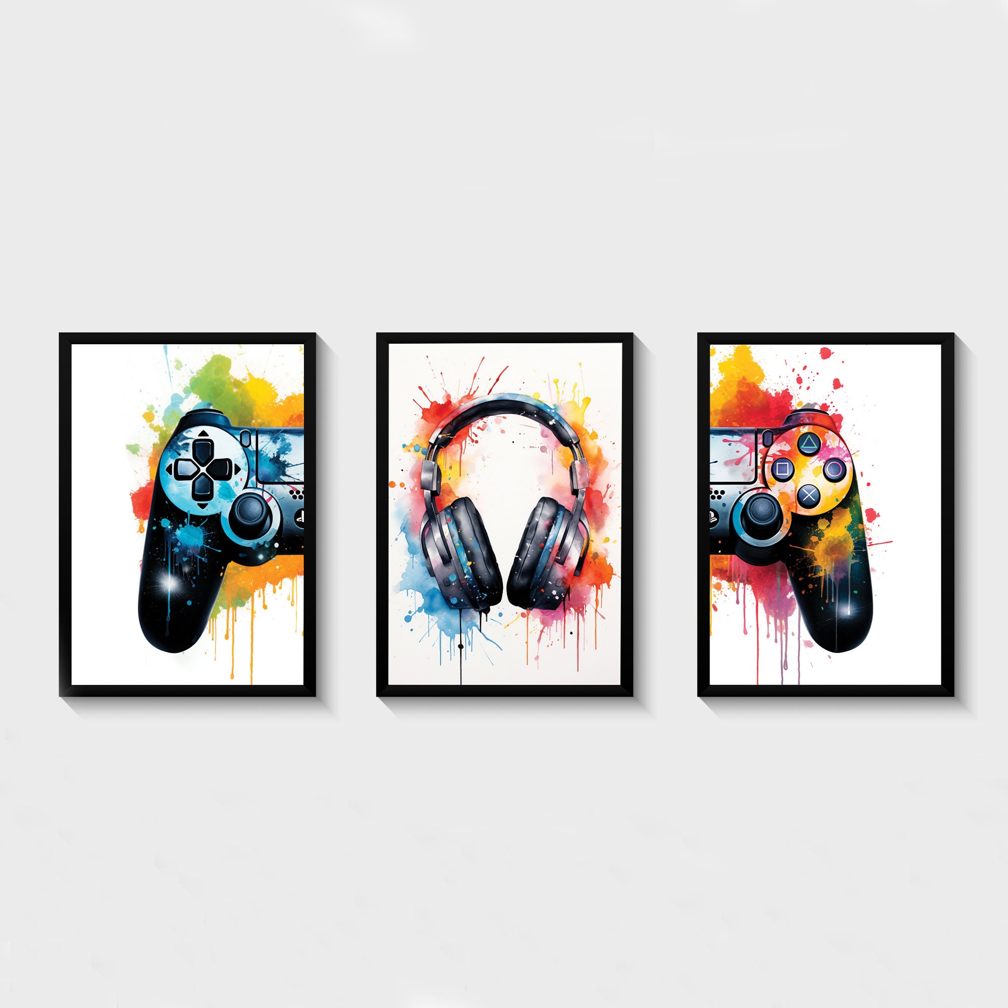 Set Of 3 Personalised Gaming Prints, Boys Bedroom Games Room Xbox Black Wall Art