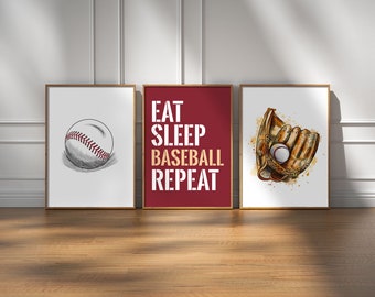 Baseball Wall Art, Baseball Print Set, Digital Download, Gift For Boys, Son Gift, Teen Room Print, Boys Bedroom Wall Art, Baseball Gifts