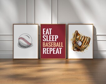 Baseball Wandkunst, Baseball Druck Set, digitaler Download, Geschenk für Jungen, Sohn Geschenk, Teen Zimmer Druck, Jungen Schlafzimmer Wandkunst, Baseball Geschenke