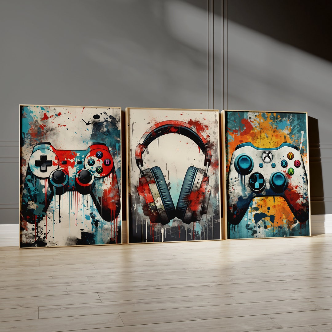 Set of 3 Gaming Prints, Gamer Decor, Graffiti Wall Art Teen Room Prints