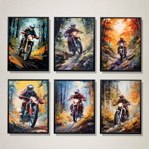 Set of 6 motocross prints, dirt bike wall art, motorbike prints, A4 digital download, motorcycle wall art, boys bedroom art, rider gifts