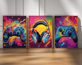 Set of 3 Gaming Prints, Graffiti Gamer Poster, Gaming Room Decor, Gaming Wall Art, Gaming Gift, Boys Bedroom Decor, Teen Room Prints