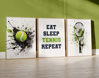 Set di 3 arte da parete per tennis, stampe da tennis, arredamento camera da letto per ragazzi, stampe digitali A3 A4, arredamento per camera da letto per bambini, poster di tennis, regalo d'arte per il figlio