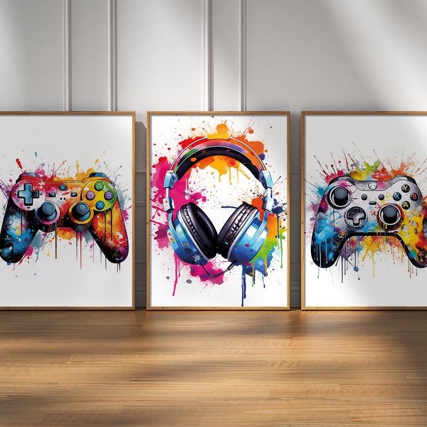 Set of 3 Gaming Prints, Gaming Decor, Gamer Wall Art, Teen Room Prints, Boys Bedroom Decor, Gaming Wall Art, Games Room Graffiti Wall Art