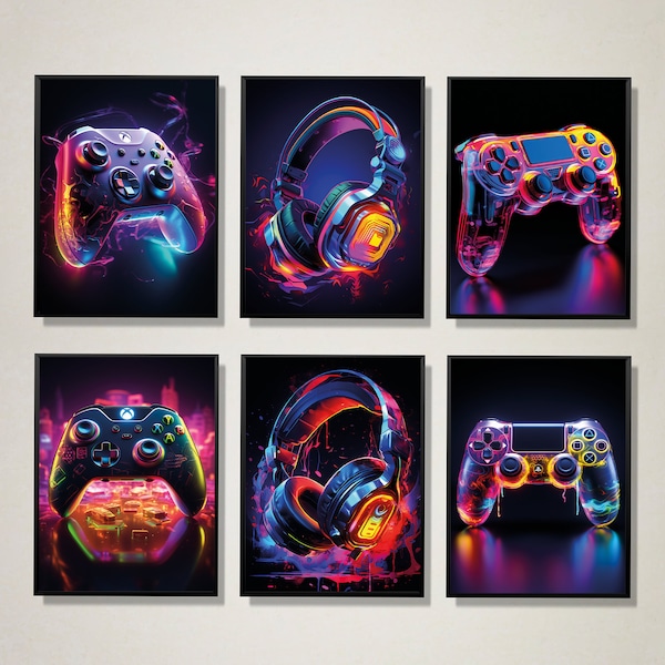 Gaming Wall Art, Set of 6 Gaming Prints, Gaming Room Decor, Boys Bedroom Decor, A4 Digital Prints, Games Room Art, Gamer Gifts For Boys Son