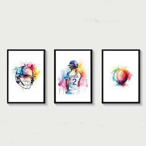 Impresión de arte de críquet para niñas, conjunto de 3 impresiones de carteles de críquet, arte de pared de críquet en acuarela, regalo para amantes del críquet, obras de arte de críquet, dormitorio para niñas