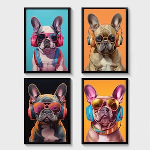 Set of 4 gaming prints, gaming prints, gamer prints, gamer decor, French bulldog print, son gift, brother, gaming room decor, frenchie art