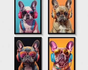 Set of 4 gaming prints, gaming prints, gamer prints, gamer decor, French bulldog print, son gift, brother, gaming room decor, frenchie art