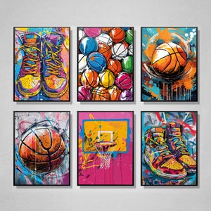 Basketball Wall Art, Basketball Prints, Graffiti Basketball Poster, Boys Room Decor, Kids Room Art, Set of 6 Posters, Digital Download Print