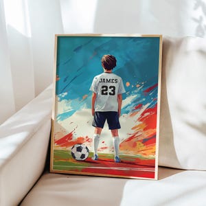 Personalisierte Fußball Aquarell Fußball Poster Jungen Schlafzimmer Dekor Teen Zimmer Druck Fußball Wandkunst Fußball Druck Wandkunst für Jungen Sohn