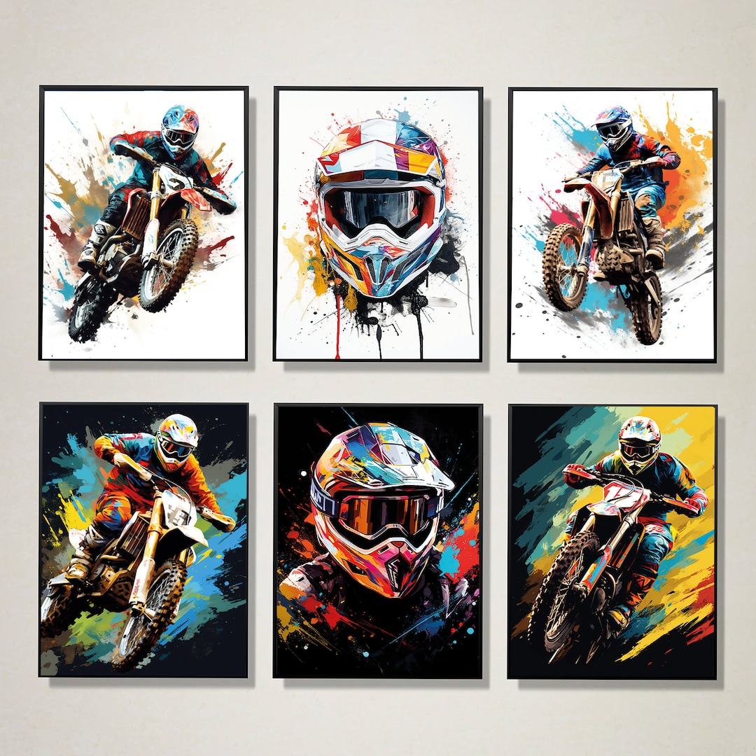 Set of 6 Motocross Wall Art, Motocross Prints, Dirt Bike Prints, A4 Digital Prints, Motorbike