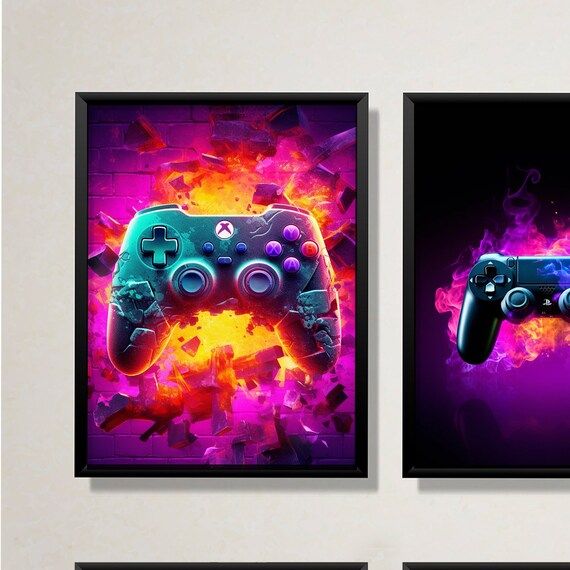 Poster Neon Gioco Per Camera Ragazzi – Set 6 Stampe Gamer Wall Art 20x25cm (Videogioco, Neon Design)