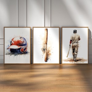 Baseball Prints Set Of 3, Baseball Poster, Gift For Boys, Baseball Prints For Boys Bedroom, Baseball Wall Art, Teen Room Prints, Son Gifts