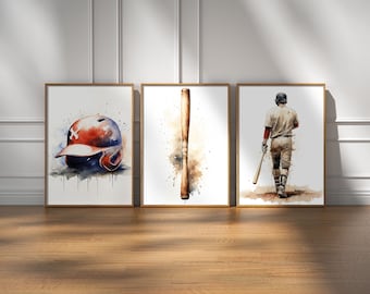 Baseball Poster 3er Set, Baseball Poster, Geschenk für Jungen, Baseball Drucke für Jungen Schlafzimmer, Baseball Wandkunst, Teenager Zimmer Drucke, Sohn Geschenke