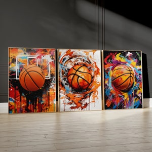 Basketball Graffiti Wall Art, Set of 3 Basketball Prints, A3 Basketball Posters, Digital Prints, Boys Bedroom Decor, Basketball Room Art