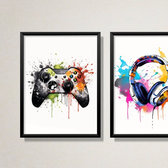 Decoration Murale Jeu Lot 3 Posters Jeux Vidéo Rétro Aquarelle - - 30,5x40,6 Cm - Style Néon Coloré Décoration Chambre Gamer