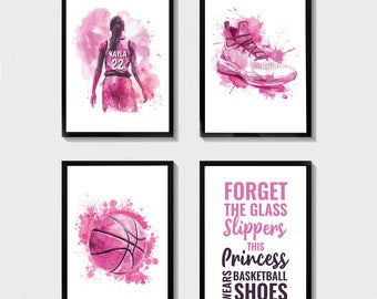 Pink Basketball Wall Art, Basketball Poster, Basketball Prints, Gift For Girl Basketball Player, Basketball Player Gift, Girls Bedroom Print