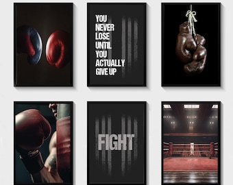 Boxing Poster, Boxing Wall Art Set of 6, Gift For Boys, Boys Bedroom Print, Teen Room Prints, Son Brother Gift, Boxing Prints, Digital