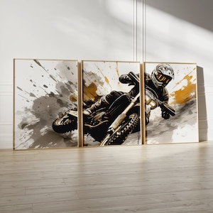 Set of 3 motocross prints, motocross wall art A3 A4, digital download, biker boys bedroom decor, dirt bike prints, motorbike wall art gifts