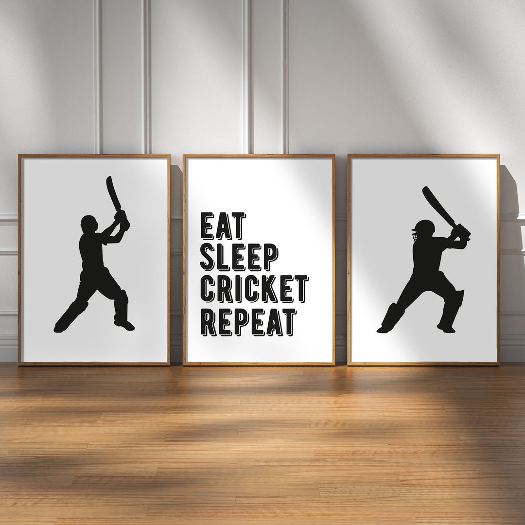 Cricket Player Poster, Cricket Player Set of 3 Prints, Cricket Wall Art