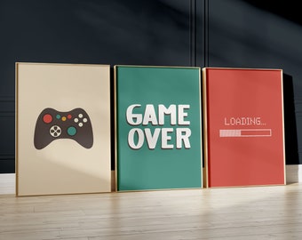 Stampe di giochi retrò, poster di giochi, set di 3 decorazioni da parete per giochi, decorazione della sala giochi, regalo per i giocatori, arte della sala giochi, decorazione della camera da letto dei ragazzi, videogioco