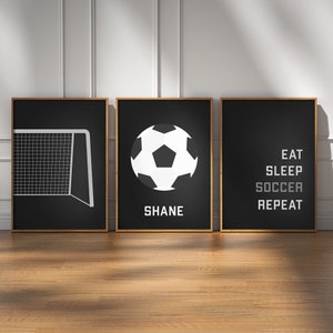 Set of 3 Soccer Wall Art Prints Personalized, Custom Soccer Prints Boys Girls Bedroom Decor, Kids Bedroom Soccer Decor, Custom Soccer Art