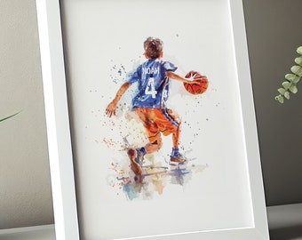 Utskrivbar basketboll väggkonsttryck, anpassad basketbollposter, pojkrumsinredning, tonårsrum, basketgåvor, baskettröja, sonpresent