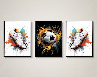 Football Prints Set of 4 Football Wall Art For Boys Bedroom, Soccer Prints, Football Room Art, Sports Art, Digital Download, Football Decor