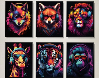 Set of 6 gaming animal prints, gaming prints, gamer prints, gamer decor, wall art, boys room prints, son gift, brother, gaming room decor A4
